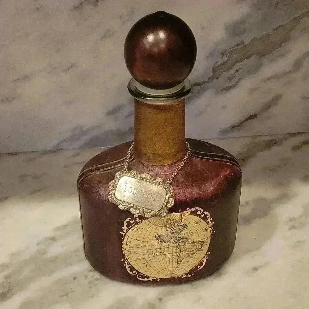 Decanter decorative empty Leather Map Decor Bourbon bottle